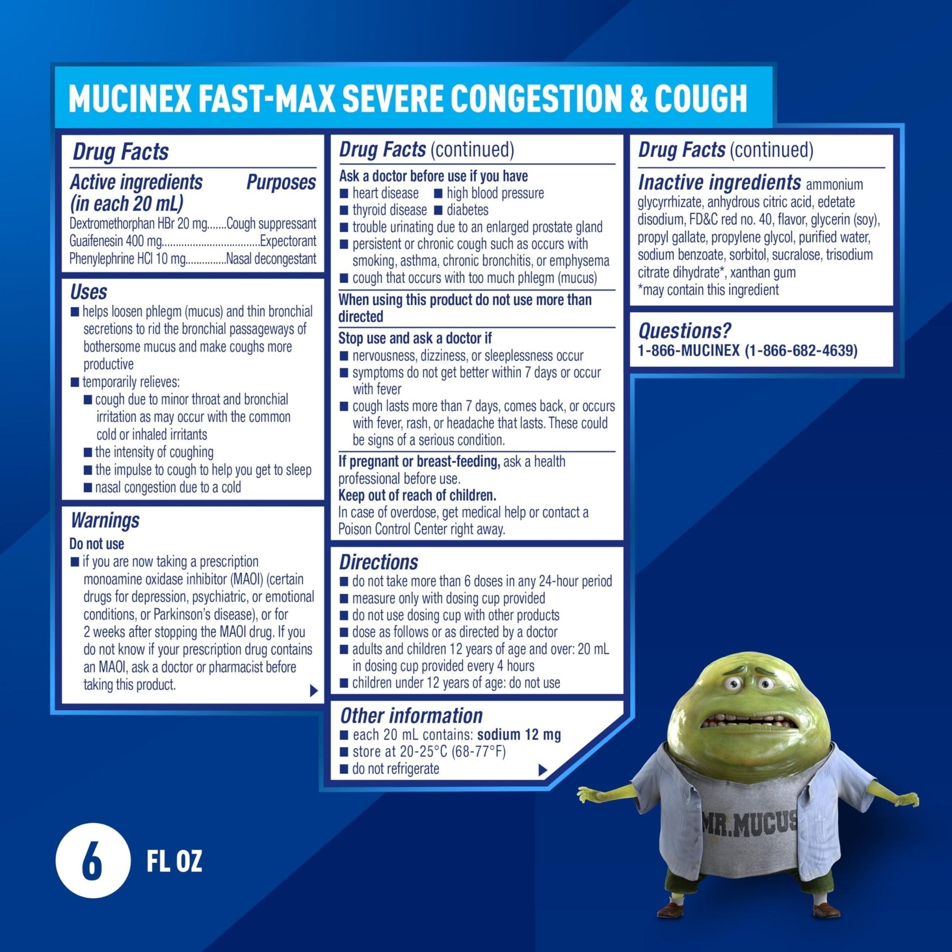 Mucinex Fast-Max Severe Congestion & Cough Medicine, Maximum Strength Symptom Relief, Over-The-Counter Medication, Cold Medicine, Cough Suppressant, Expectorant, Nasal Decongestant, 6 FL OZ - Maple Wellness Supplements
