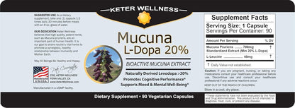 Mucuna Pruriens 20% L-Dopa – Standardized Velvet Bean Extract for Natural Dopamine, Focus & Mood Support – Pure 8:1 Concentrated Herbal Supplement – Vegan, Non-GMO, 90 Capsules - Maple Wellness Supplements