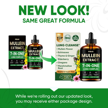 Mullein Drops for Lungs, 120 Servings - Mullein Leaf with 7 Herbs Echinacea, Oregano, Ginger, Elderberry, Marshmallow Root & Thyme - Lung Detox for Smokers - Maple Wellness Supplements