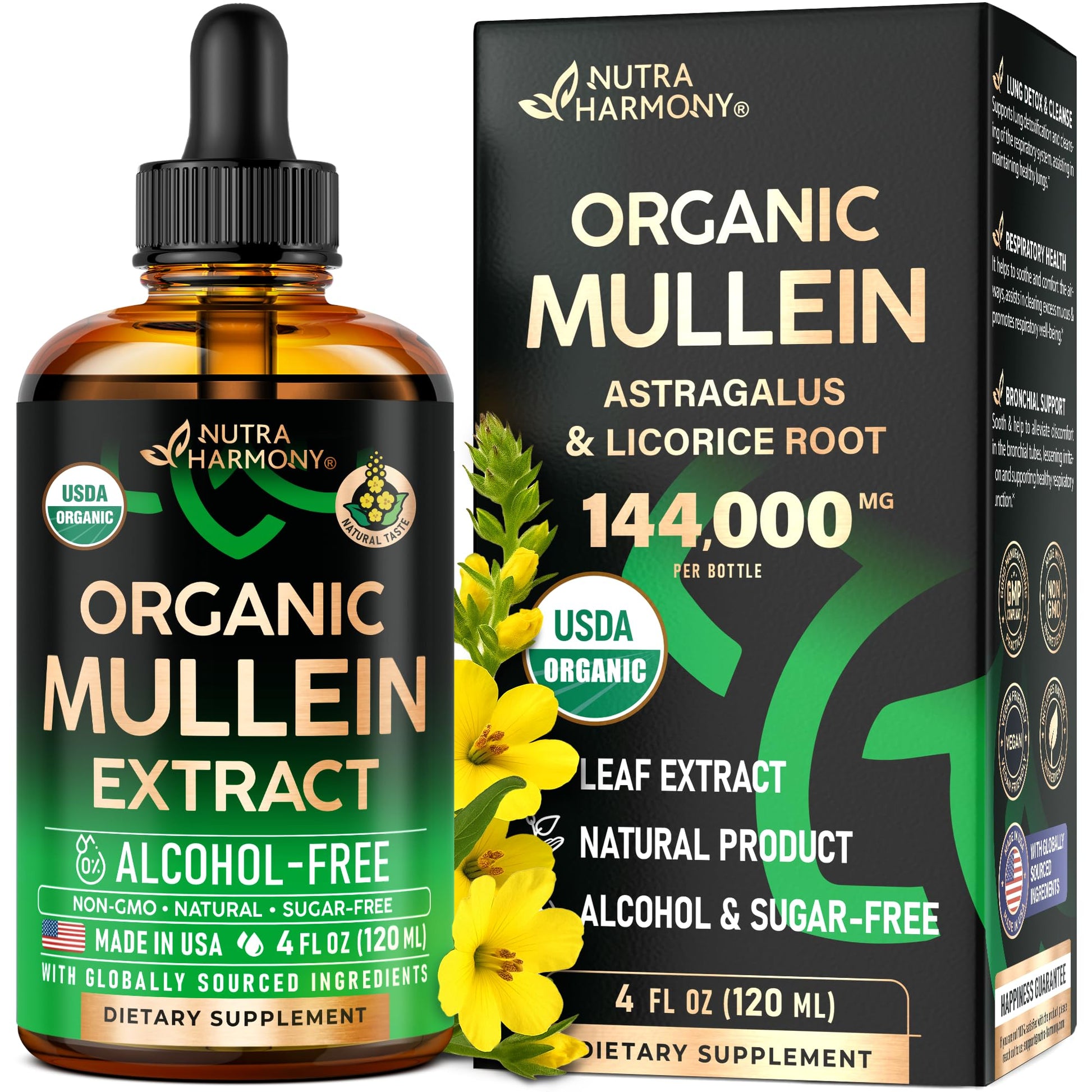 Mullein Drops for Lungs - USDA Organic Liquid - Mullein Leaf Extract Supplement - Made in USA - Lung & Bronchial Cleanse for Smokers - Respiratory Health Support - Maple Wellness Supplements