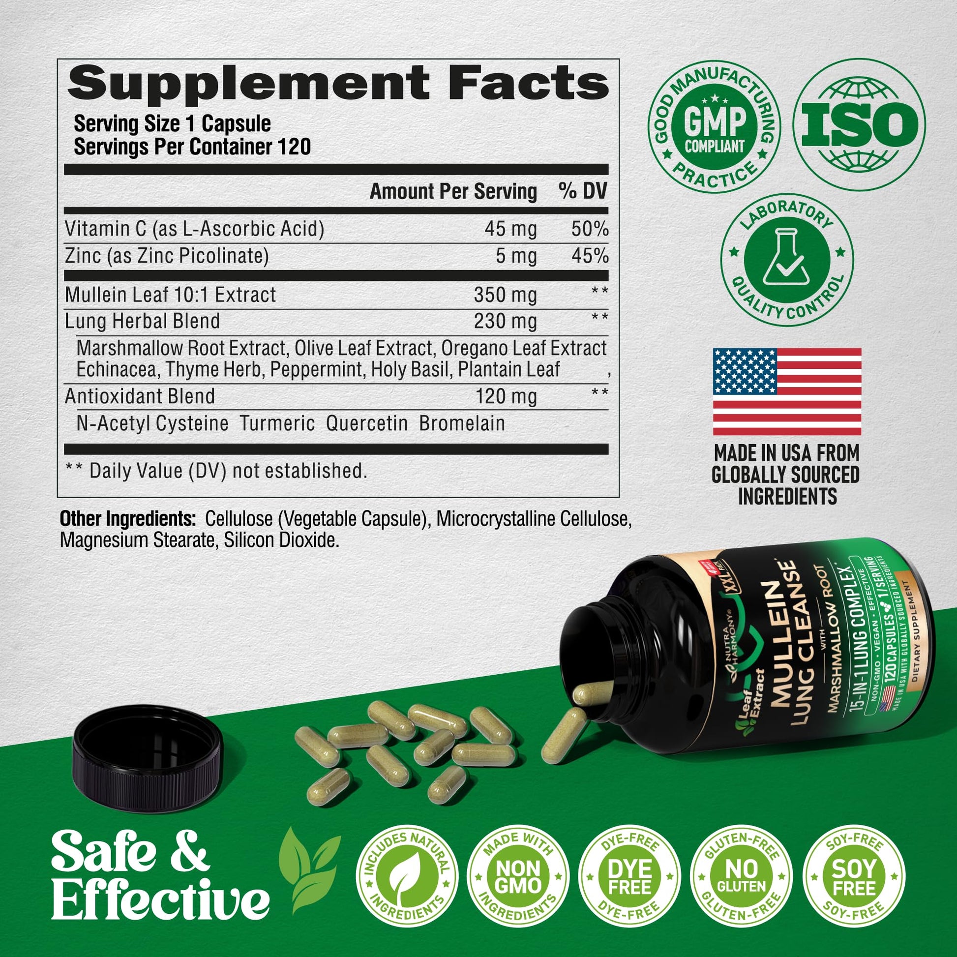 Mullein Lung Detox - Mullein Leaf Extract - Marshmallow Root | Echinacea | Oregano | Quercetin | NAC - 15-in-1 Lung Support & Cleanse for Smokers Supplement - Maple Wellness Supplements