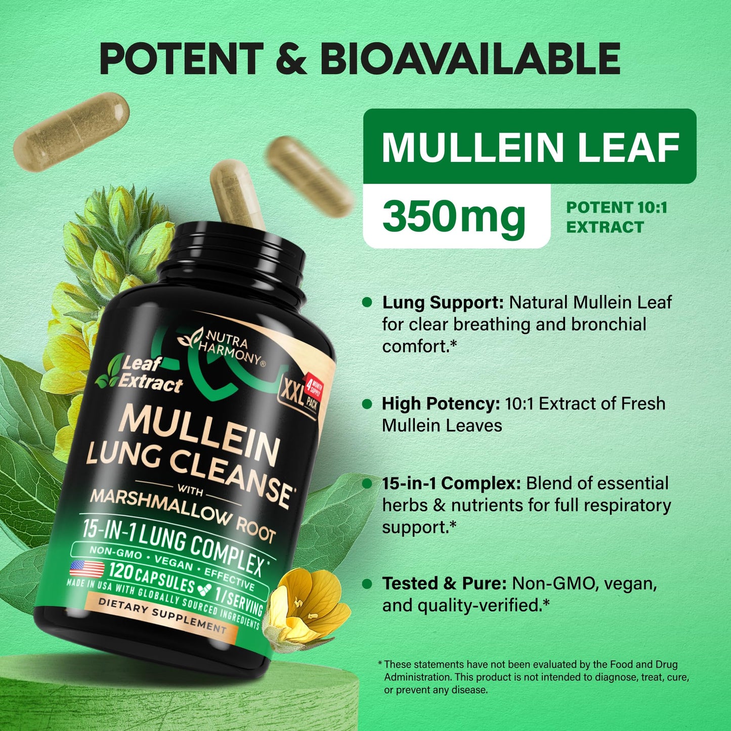 Mullein Lung Detox - Mullein Leaf Extract - Marshmallow Root | Echinacea | Oregano | Quercetin | NAC - 15-in-1 Lung Support & Cleanse for Smokers Supplement - Maple Wellness Supplements