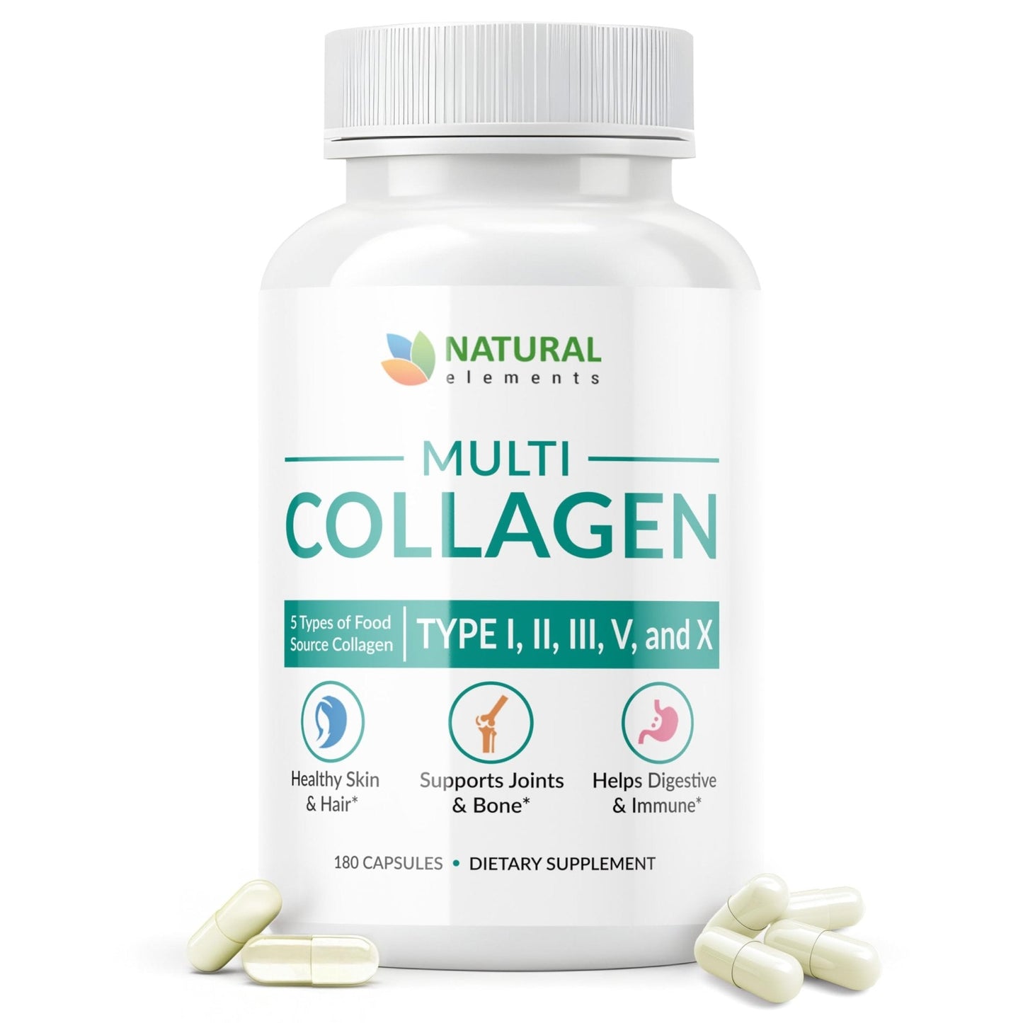 Multi Collagen 180 Protein Capsules - Type I, II, III, V, X Collagen Pills - Proprietary Blend of Eggshell, Chicken, Wild Fish & Grass-Fed - Maple Wellness Supplements