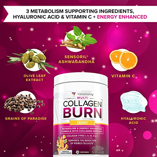 Multi Collagen Burn: Multi-Type Hydrolyzed Protein Peptides with Hyaluronic Acid, Vitamin - Maple Wellness Supplements