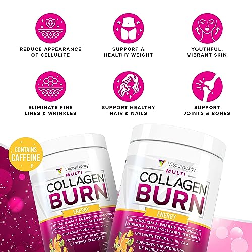 Multi Collagen Burn: Multi-Type Hydrolyzed Protein Peptides with Hyaluronic Acid, Vitamin - Maple Wellness Supplements