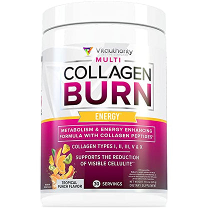 Multi Collagen Burn: Multi-Type Hydrolyzed Protein Peptides with Hyaluronic Acid, Vitamin - Maple Wellness Supplements