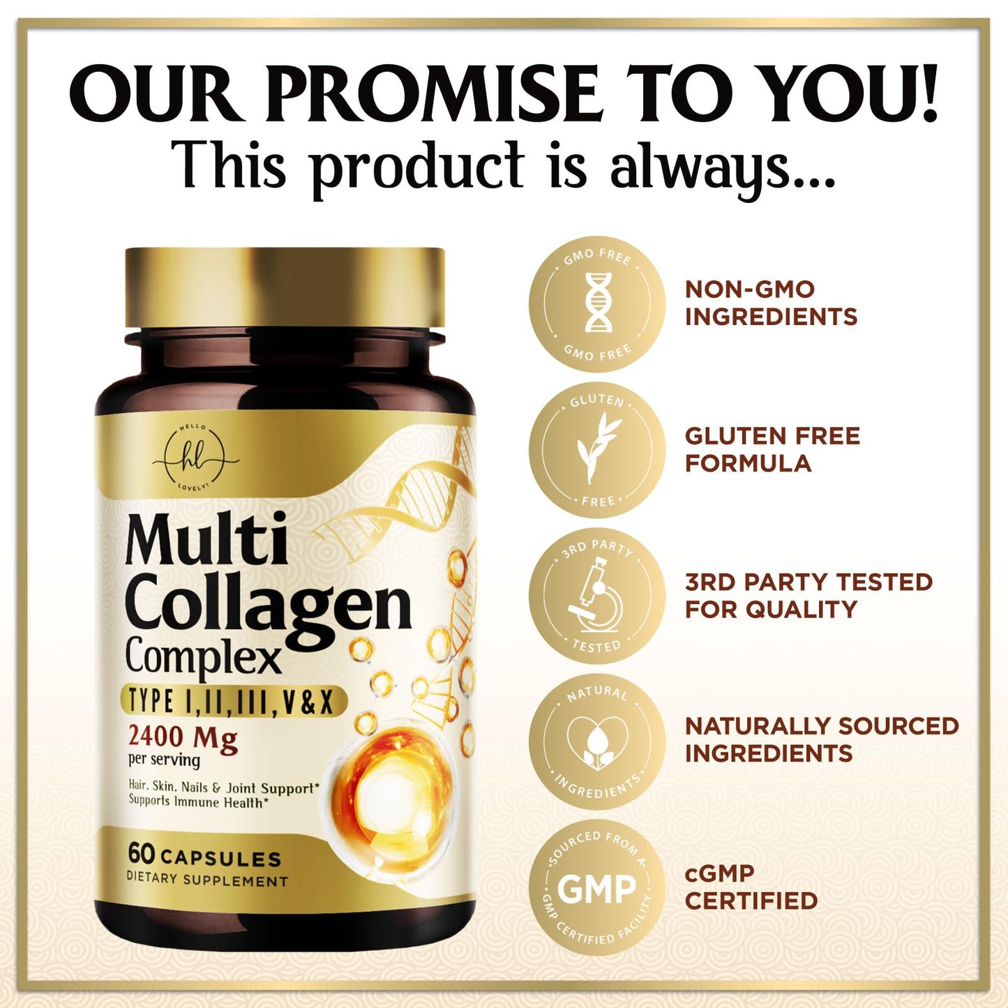 Multi Collagen Peptides for Women & Men - 2400mg per Serving - Best Hydrolyzed Collagen Complex with Type I, II, III, V, X - Hair, Skin, Nails & Joint Support - Maple Wellness Supplements