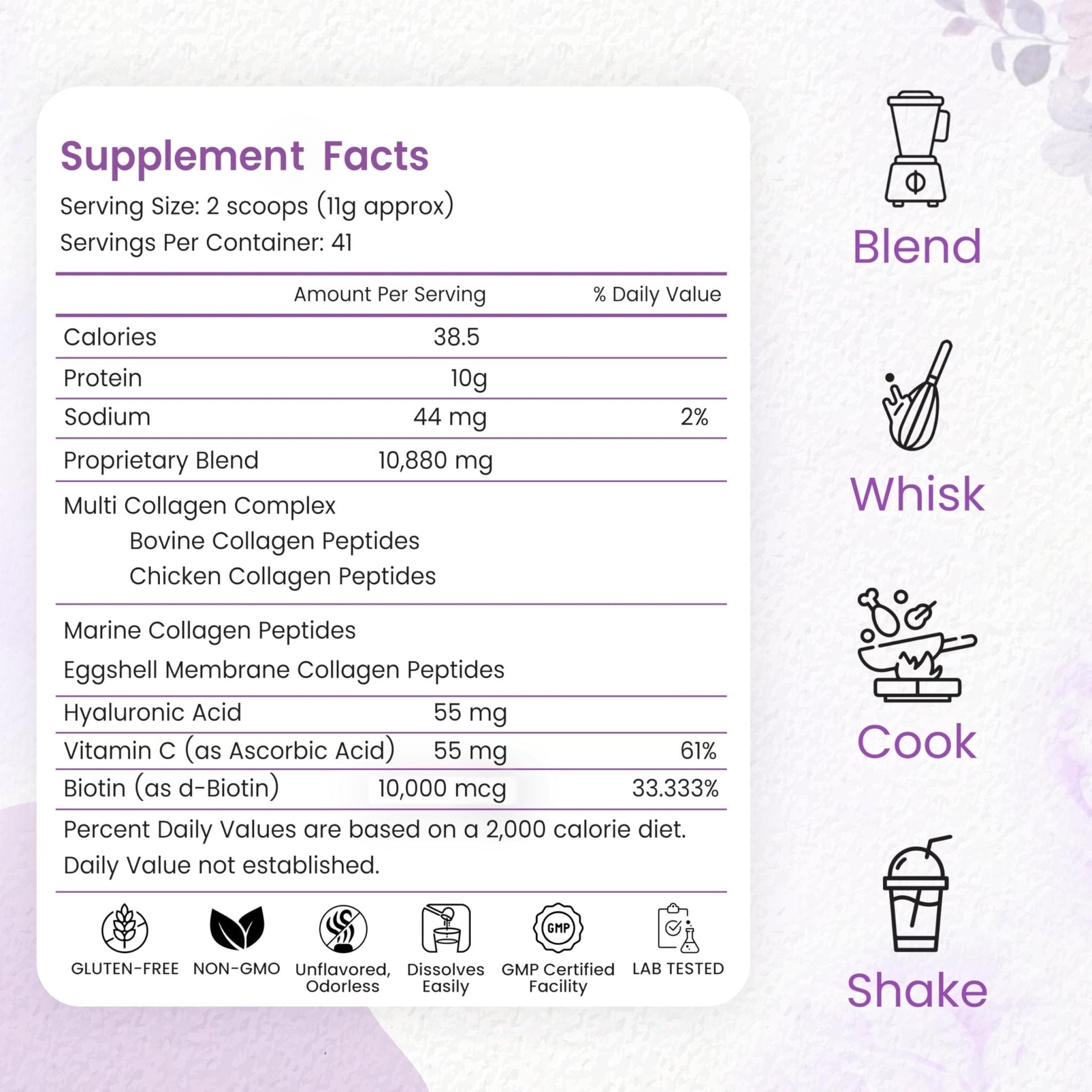 Multi Collagen Peptides Powder, 1 Pounds collagen powder- Type I,II,III,V,X with Biotin 10000mcg, Hyaluronic acid powder, Vitamin C - Unflavored Collagen Protein Powder - Maple Wellness Supplements