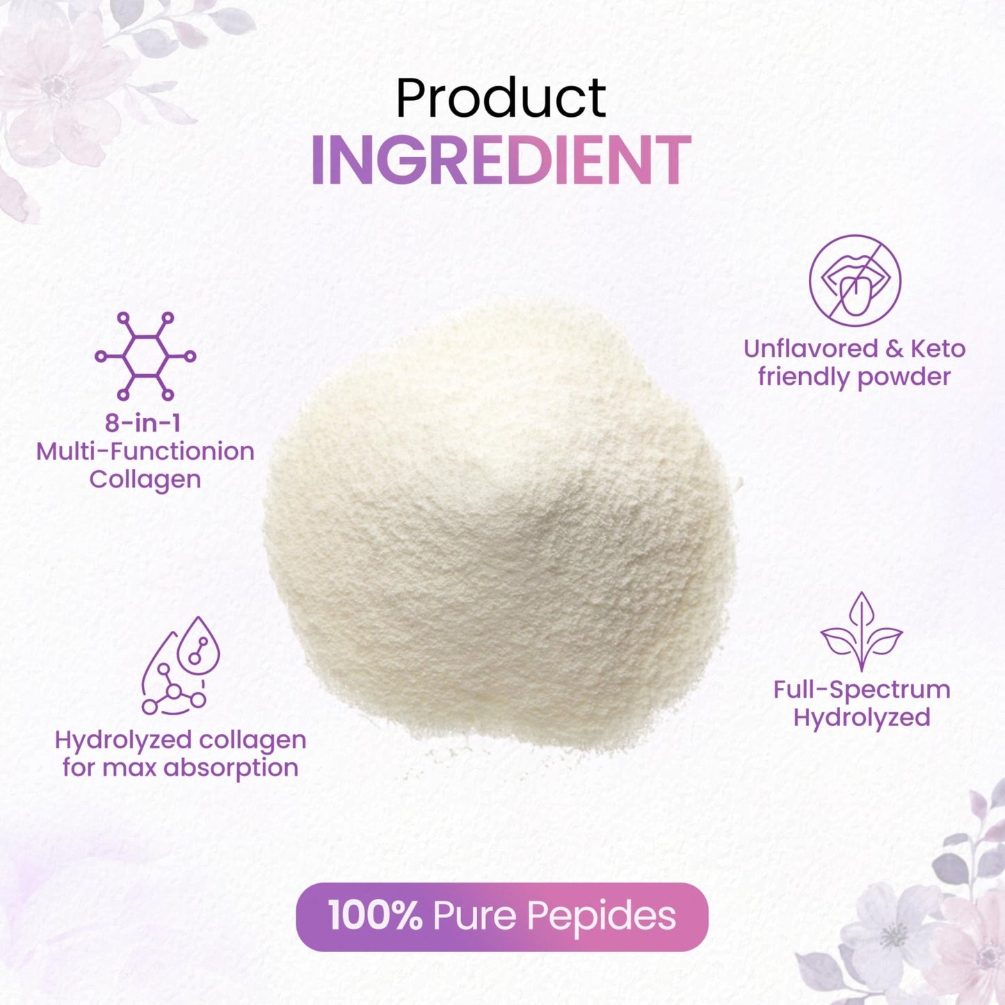 Multi Collagen Peptides Powder, 1 Pounds collagen powder- Type I,II,III,V,X with Biotin 10000mcg, Hyaluronic acid powder, Vitamin C - Unflavored Collagen Protein Powder - Maple Wellness Supplements