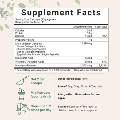 Multi Collagen Peptides Powder, 16 Oz - Hydrolyzed Protein Peptides | Type I,II,III,V,X - Maple Wellness Supplements