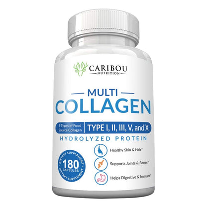 Multi Collagen Pills - 180 Collagen Pills - Type I, II, III, V & X Collagen Capsules - Unique Blend of Collagen Peptides Capsules - Wild Fish, Eggshell, - Maple Wellness Supplements
