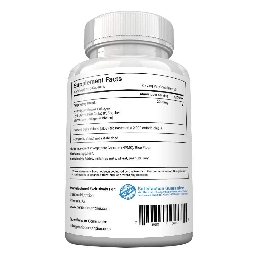 Multi Collagen Pills - 180 Collagen Pills - Type I, II, III, V & X Collagen Capsules - Unique Blend of Collagen Peptides Capsules - Wild Fish, Eggshell, - Maple Wellness Supplements
