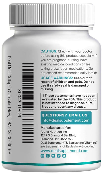 Multi Collagen Pills for Women & Men with Vitamin C, E & Biotin, 300 Capsules – Type I, II, III, V, X Hydrolyzed Collagen Peptides – 11 in 1 Formula with Saw Palmetto - Maple Wellness Supplements