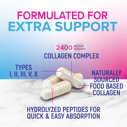 Multi Collagen Pills - Multi Collagen Complex 2400 mg Per Serving - Types I, II, III, V, X - Hydrolyzed Collagen Peptides Supplement - Hair, Skin & Nail Support - Bottled in the USA - 120 Capsules - Maple Wellness Supplements