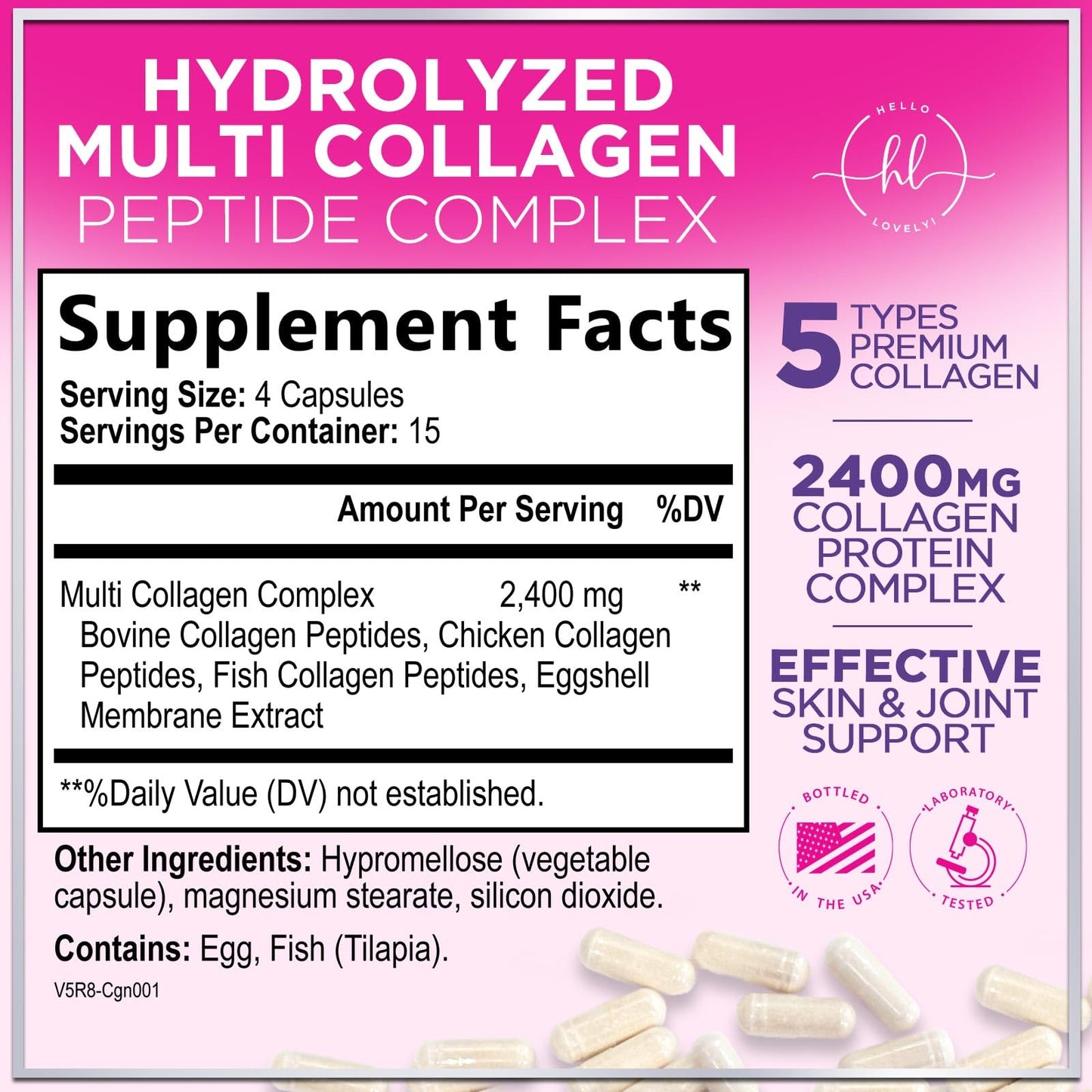 Multi Collagen Supplement 2400 mg - Types I, II, III, V & X Multi Collagen Peptides Pills for Women & Men, Hydrolyzed Collagen Supplements, Hair, Skin, Nail, & Joint Support Supplement, 60 Capsules - Maple Wellness Supplements