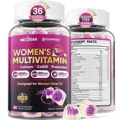 Multivitamin for Women 50 Plus Gummies, Vegan Omega 3, Methylfolate, Calcium, D3 K2, CoQ10, Daily Vitamin A C E, Methylated B12, Biotin, B Complex - Maple Wellness Supplements