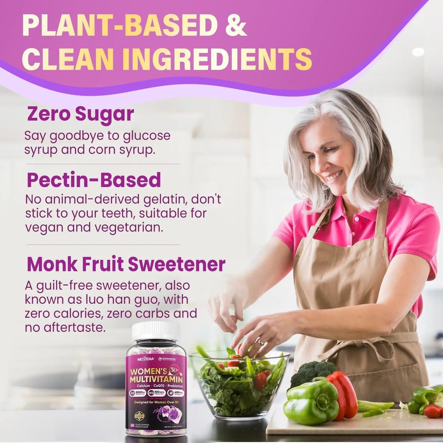 Multivitamin for Women 50 Plus Gummies, Vegan Omega 3, Methylfolate, Calcium, D3 K2, CoQ10, Daily Vitamin A C E, Methylated B12, Biotin, B Complex - Maple Wellness Supplements