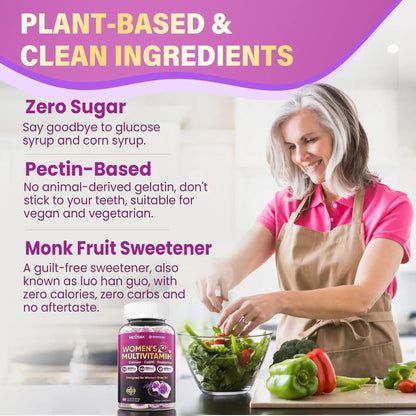 Multivitamin for Women 50 Plus Gummies, Vegan Omega 3, Methylfolate, Calcium, D3 K2, CoQ10, Daily Vitamin A C E, Methylated B12, Biotin, B Complex - Maple Wellness Supplements