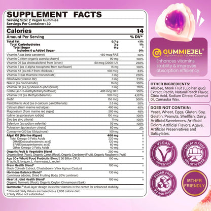 Multivitamin for Women 50 Plus Gummies, Vegan Omega 3, Methylfolate, Calcium, D3 K2, CoQ10, Daily Vitamin A C E, Methylated B12, Biotin, B Complex - Maple Wellness Supplements