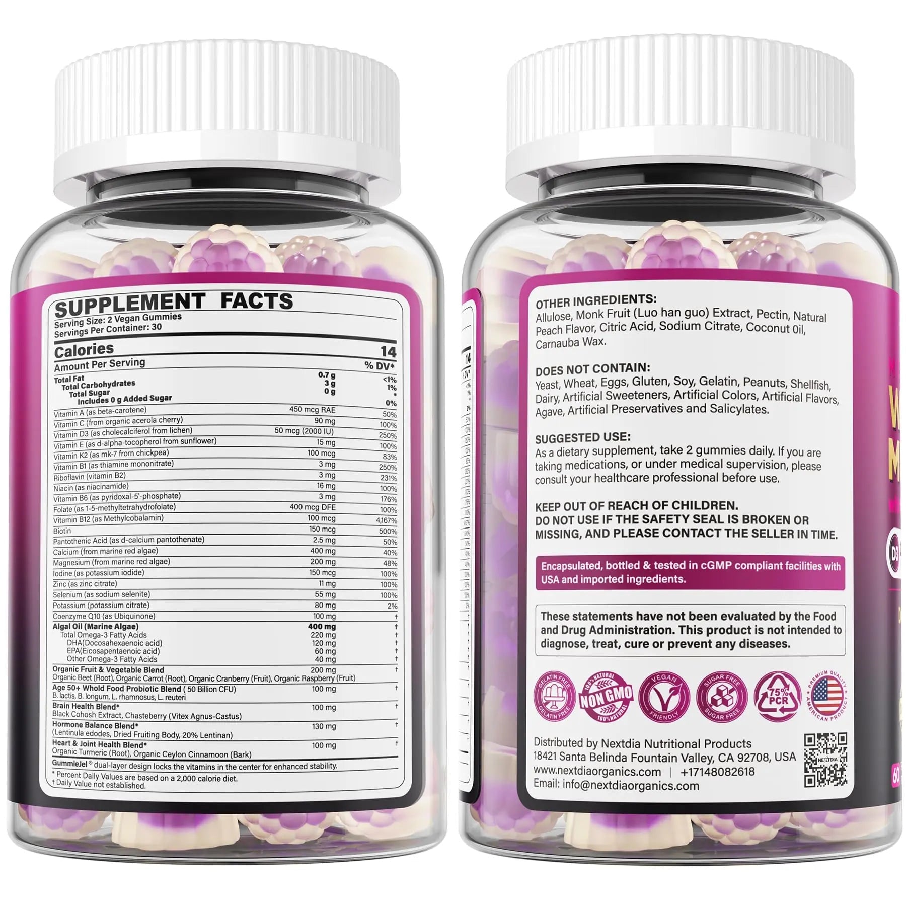 Multivitamin for Women 50 Plus Gummies, Vegan Omega 3, Methylfolate, Calcium, D3 K2, CoQ10, Daily Vitamin A C E, Methylated B12, Biotin, B Complex - Maple Wellness Supplements