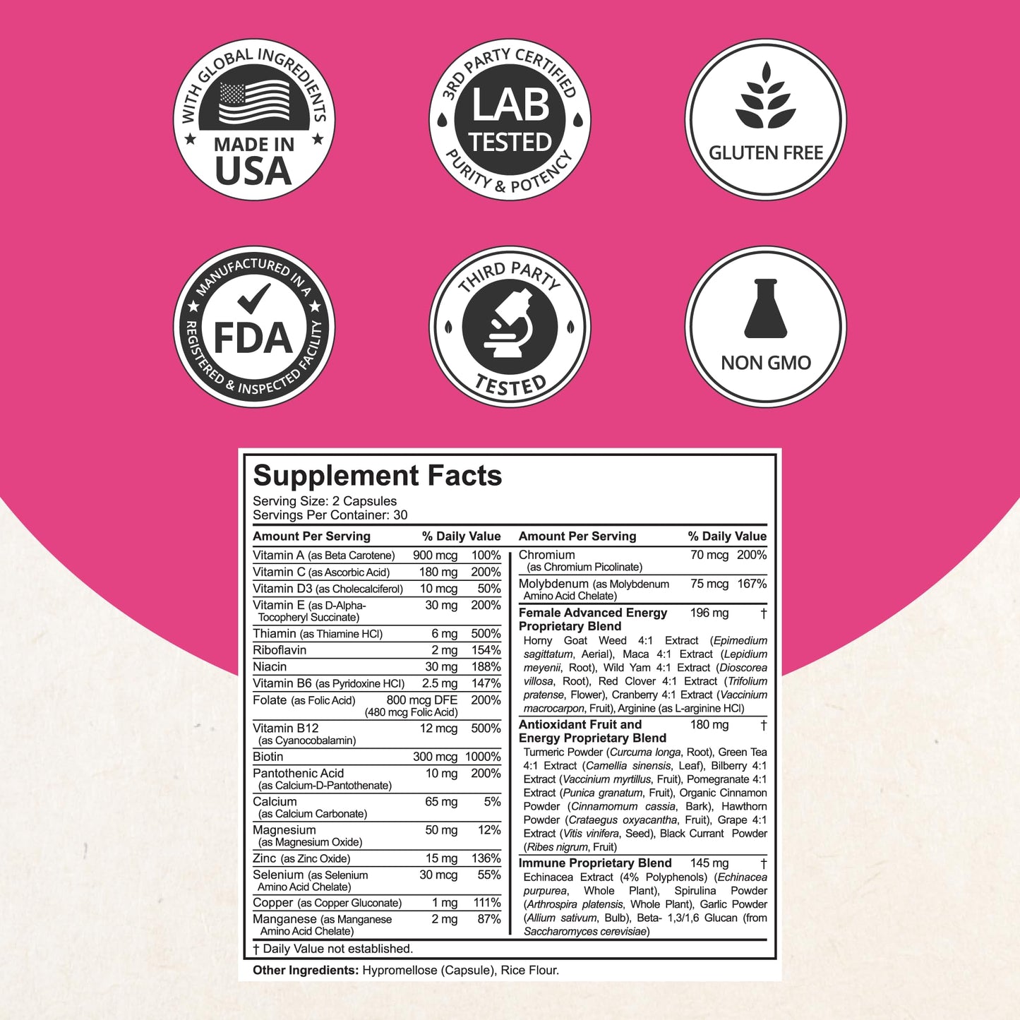 Multivitamin for Women with 39 Key Nutrients, Essential Vitamins, Minerals, Horny Goat Weed, Maca, Wild Yam, Red Clover, Cranberry, Arginine, Herbal Supplement | 60 Vegan Capsules | 1 Month Supply - Maple Wellness Supplements