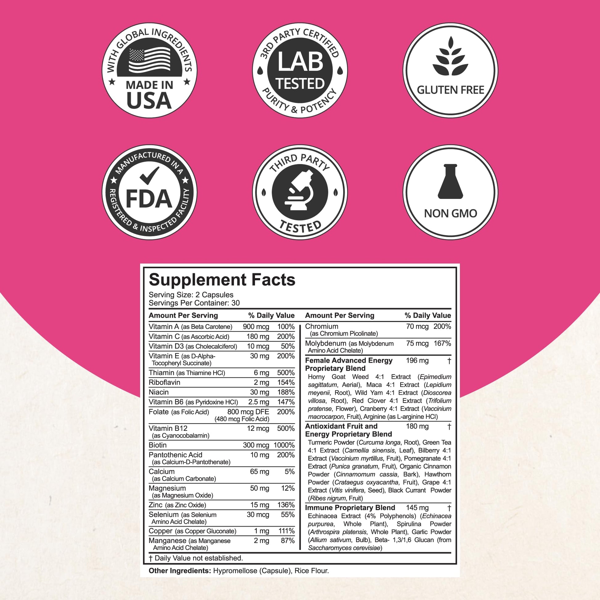 Multivitamin for Women with 39 Key Nutrients, Essential Vitamins, Minerals, Horny Goat Weed, Maca, Wild Yam, Red Clover, Cranberry, Arginine, Herbal Supplement | 60 Vegan Capsules | 1 Month Supply - Maple Wellness Supplements