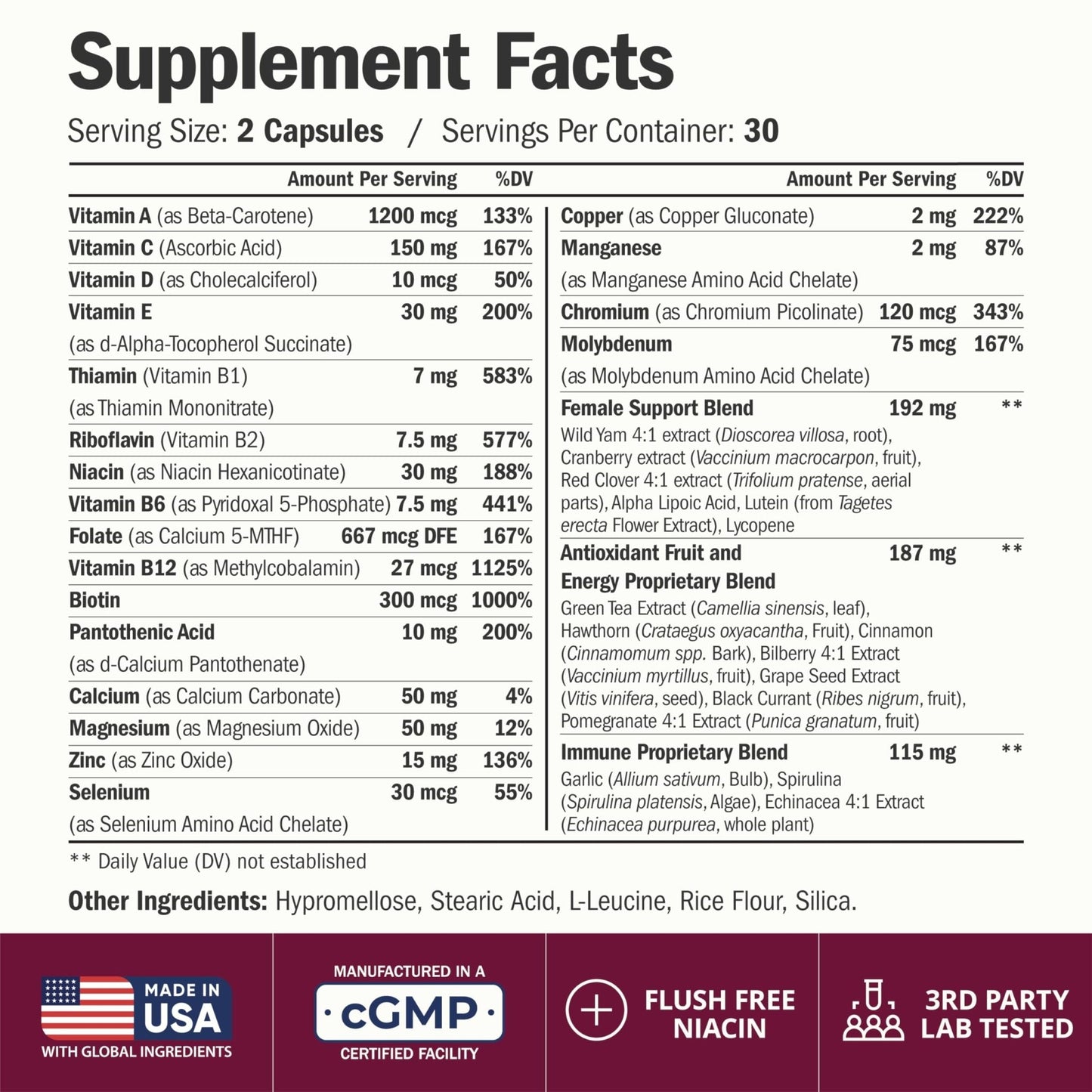 Multivitamin for Women with Methylated Vitamins and Chelated Minerals for Energy, Focus and Immune Health - Maple Wellness Supplements