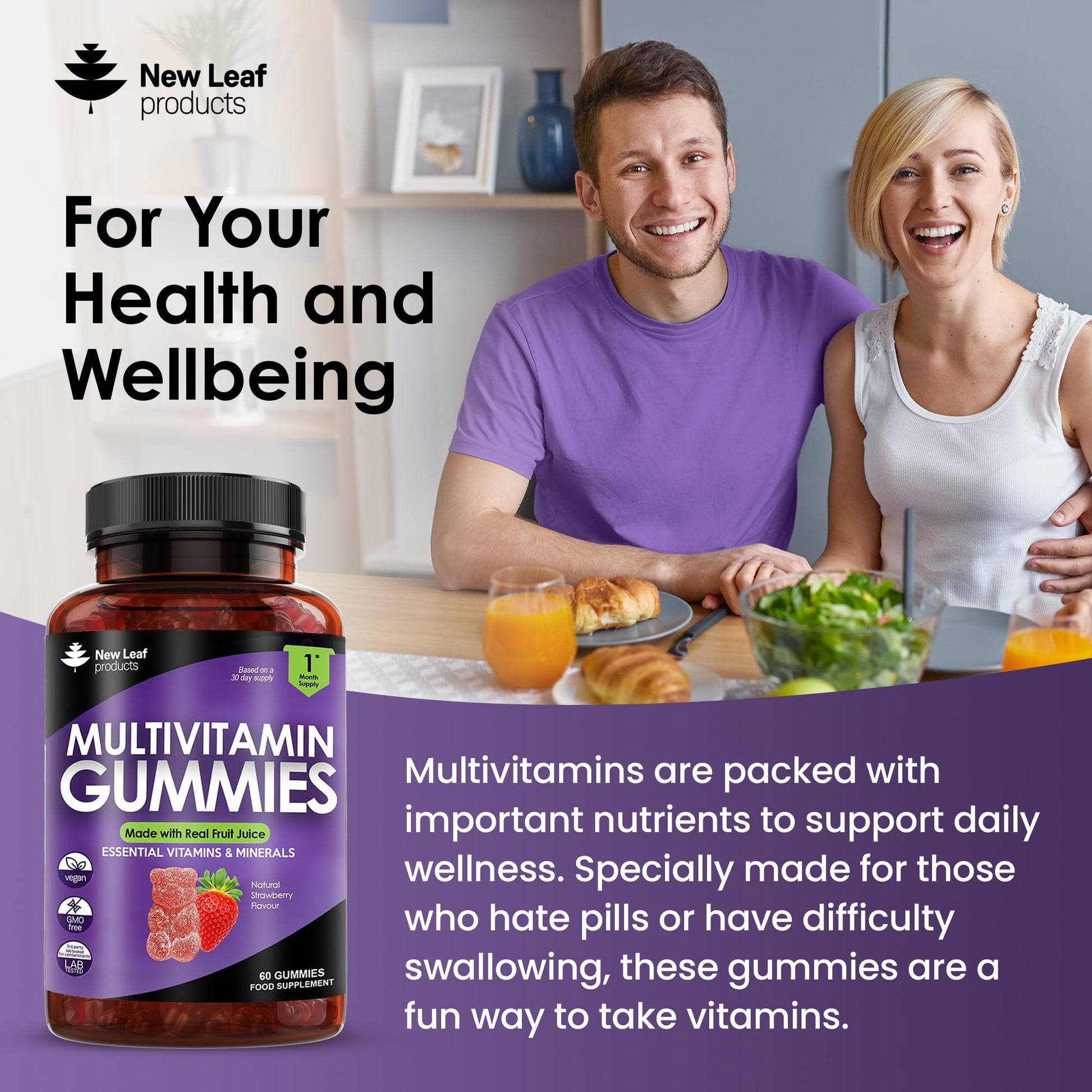 Multivitamin Gummies High Strength for Men Women - Vegetarian +14 Essential Vitamins - Maple Wellness Supplements