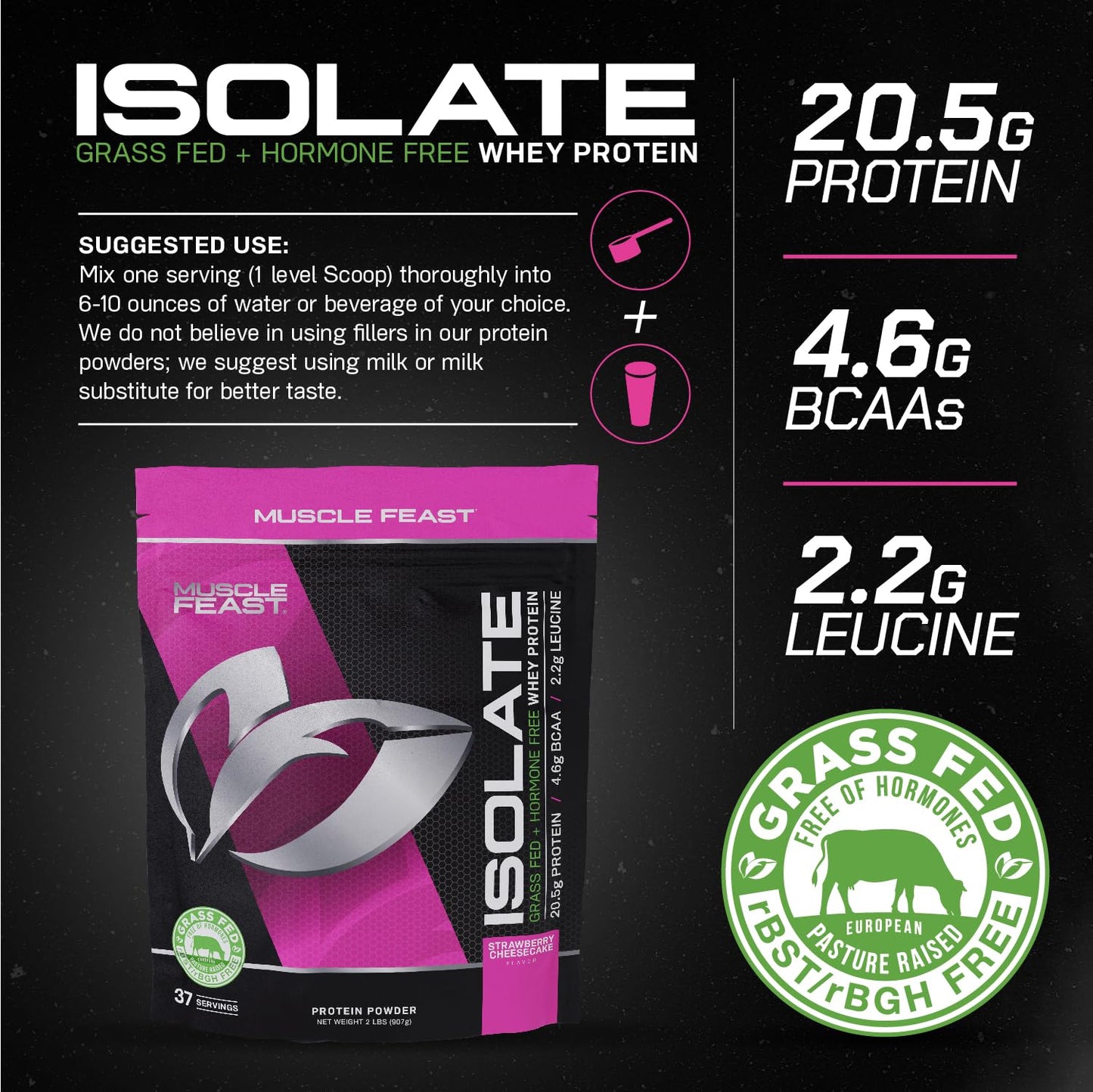 Muscle Feast Grass-Fed Whey Protein Isolate, All Natural Hormone Free Pasture Raised - Maple Wellness Supplements
