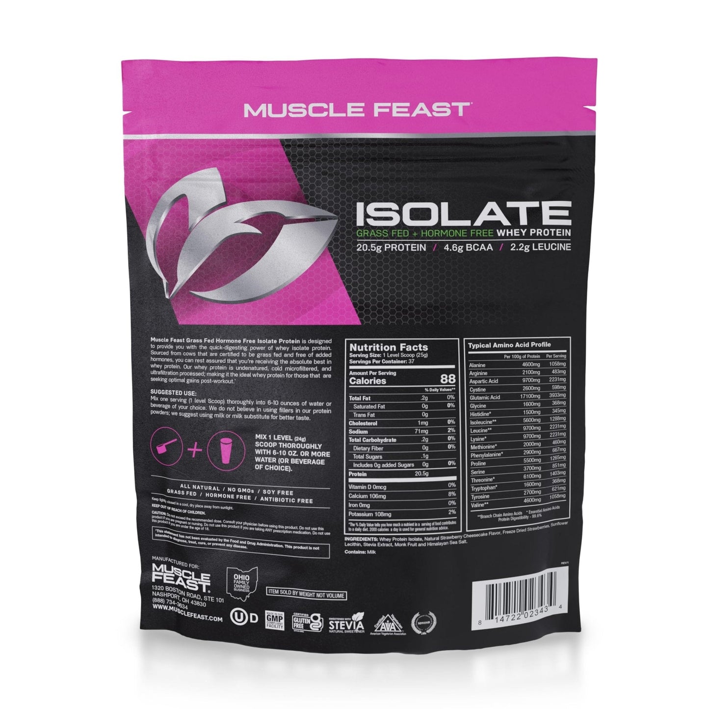 Muscle Feast Grass-Fed Whey Protein Isolate, All Natural Hormone Free Pasture Raised - Maple Wellness Supplements