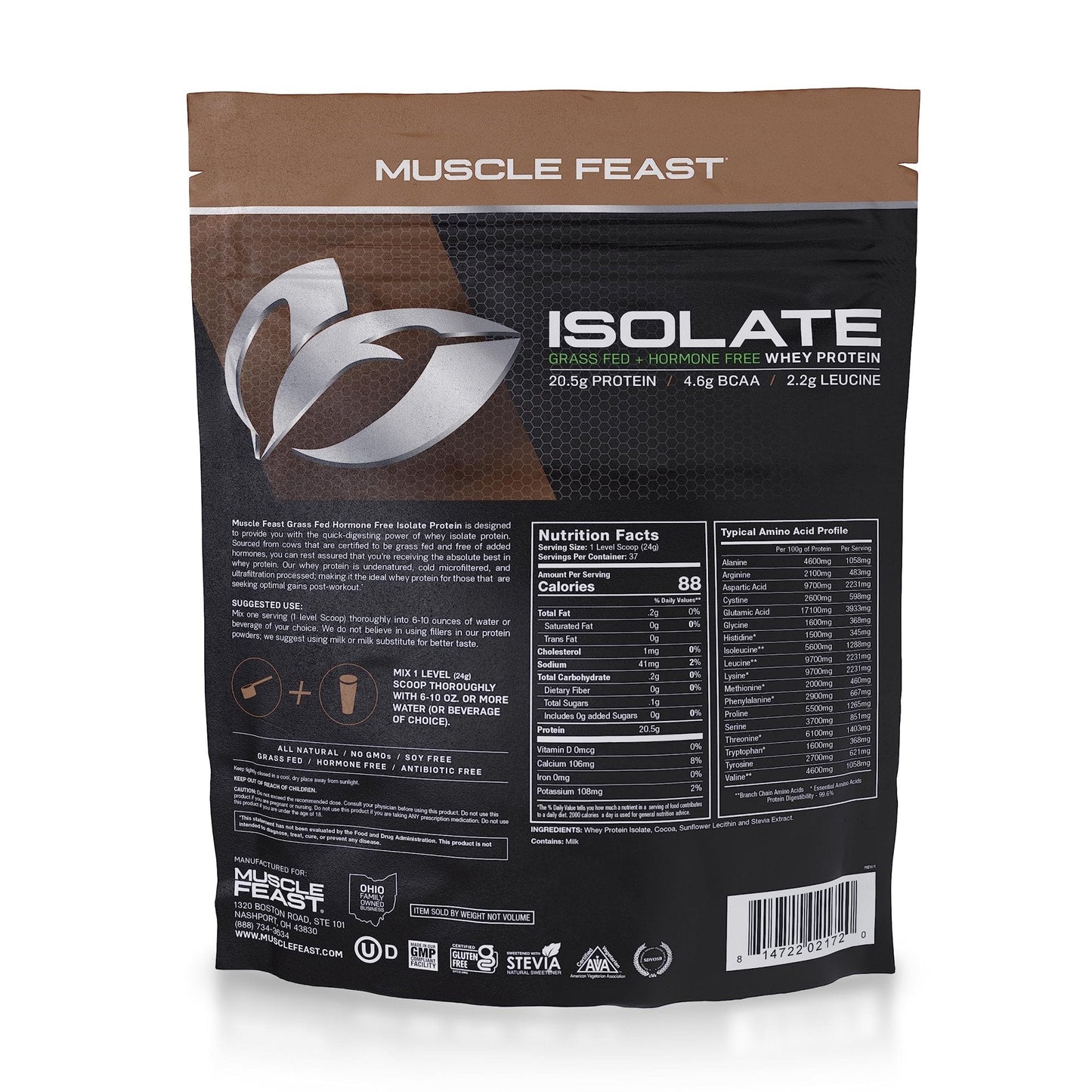 Muscle Feast Grass-Fed Whey Protein Isolate, All Natural Hormone Free Pasture Raised - Maple Wellness Supplements