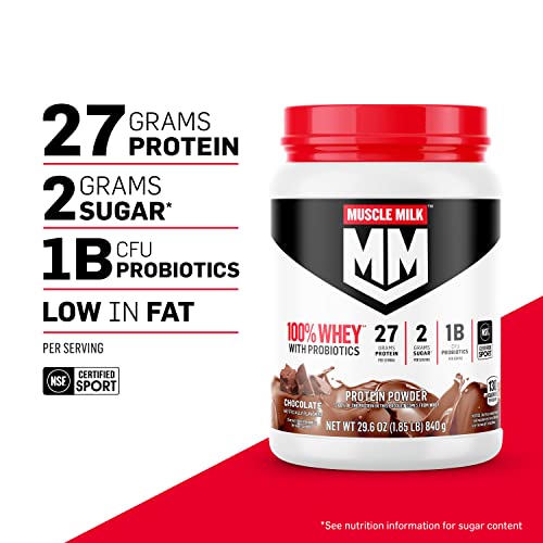 Muscle Milk 100% Whey With Probiotics Protein Powder, Vanilla, 1.85 Pound, 23 Servings - Maple Wellness Supplements