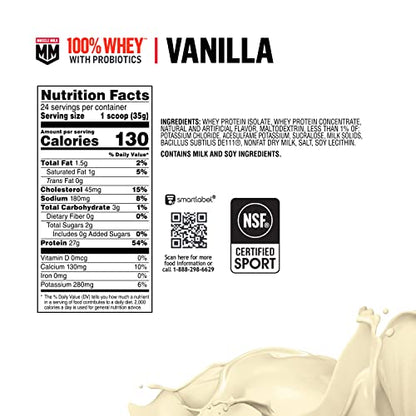 Muscle Milk 100% Whey With Probiotics Protein Powder, Vanilla, 1.85 Pound, 23 Servings - Maple Wellness Supplements
