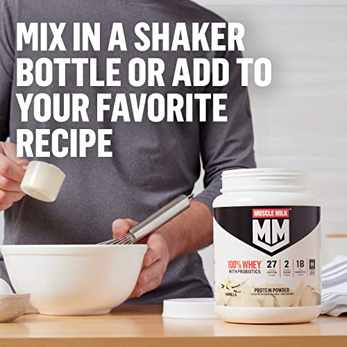 Muscle Milk 100% Whey With Probiotics Protein Powder, Vanilla, 1.85 Pound, 23 Servings - Maple Wellness Supplements