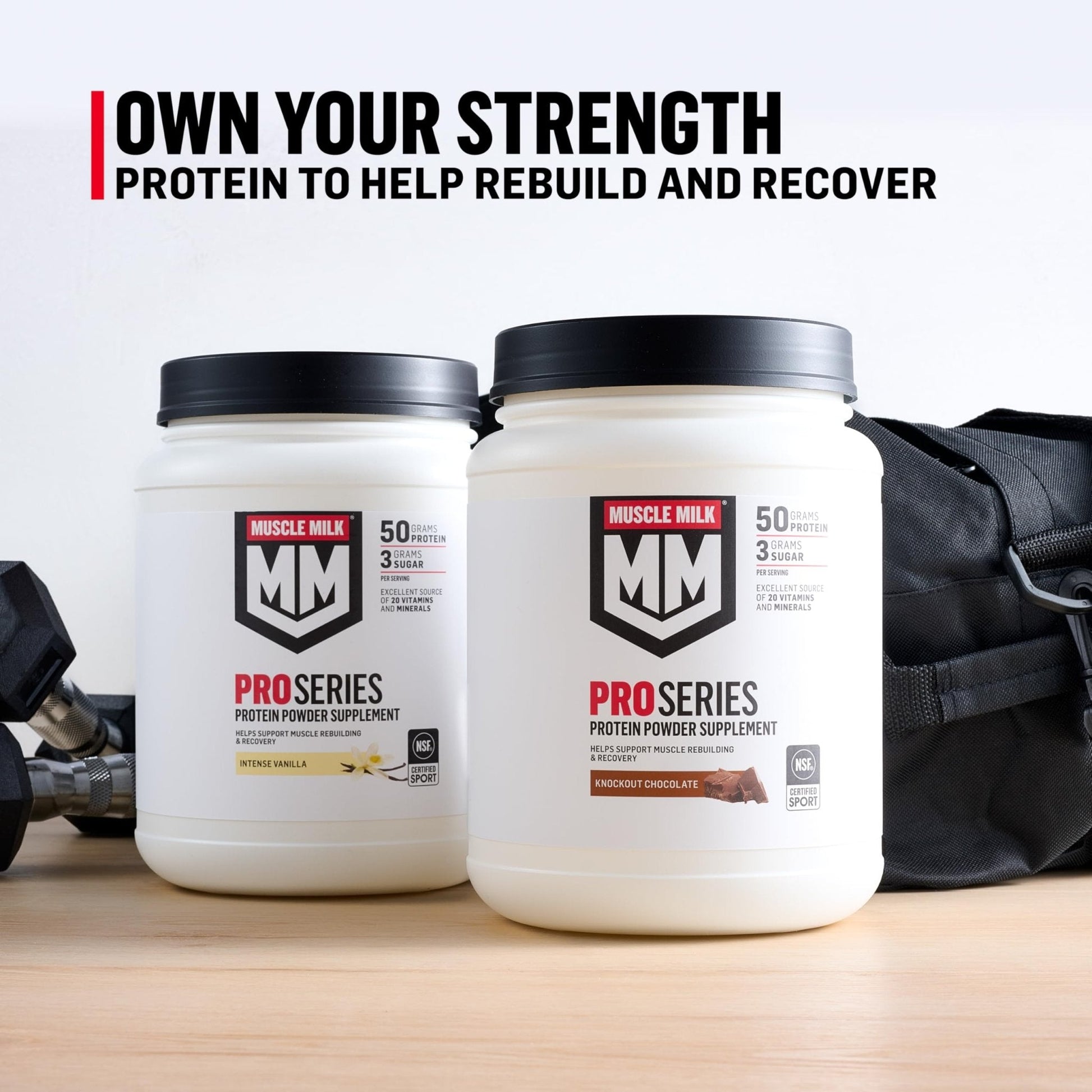 Muscle Milk Pro Series Protein Powder Supplement, Slammin' Strawberry, 2 Pound, 11 Servings, 50g Protein, 3g Sugar, 20 Vitamins & Minerals, NSF Certified for Sport, Packaging May Vary - Maple Wellness Supplements