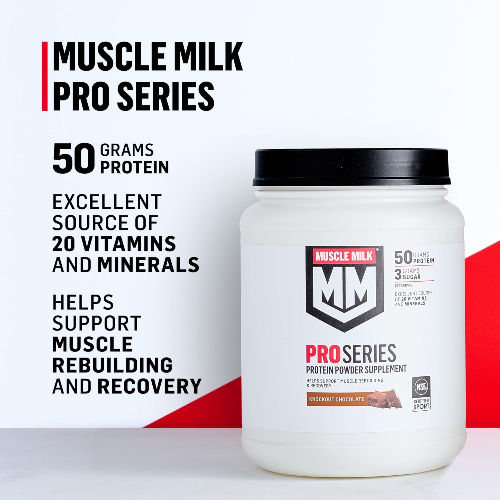 Muscle Milk Pro Series Protein Powder Supplement, Slammin' Strawberry, 2 Pound, 11 Servings, 50g Protein, 3g Sugar, 20 Vitamins & Minerals, NSF Certified for Sport, Packaging May Vary - Maple Wellness Supplements