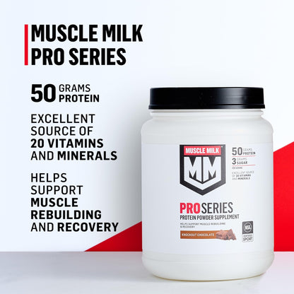 Muscle Milk Pro Series Protein Powder Supplement,Knockout Chocolate,2 Pound,11 Servings,50g Protein,3g Sugar,20 Vitamins & Minerals,NSF Certified for Sport,Workout Recovery,Packaging May Vary - Maple Wellness Supplements