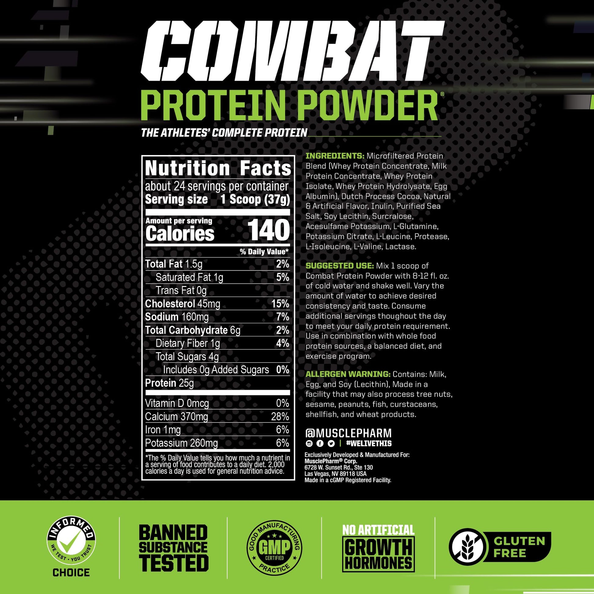 Muscle Pharm Combat Protein Powder, Fuels Muscles for Productive Workouts, 5 Protein - Maple Wellness Supplements