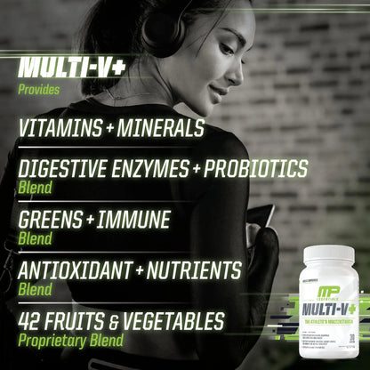 Muscle Pharm Essentials Multi-V+, The Athlete's Multi-Vitamin, Enhanced Energy, Performance & Immune Health, Daily Multivitamin for Men & Women - Maple Wellness Supplements