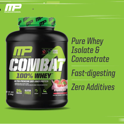 MusclePharm Combat 100% Whey Protein Powder, Strawberry Cream Flavor - Maple Wellness Supplements