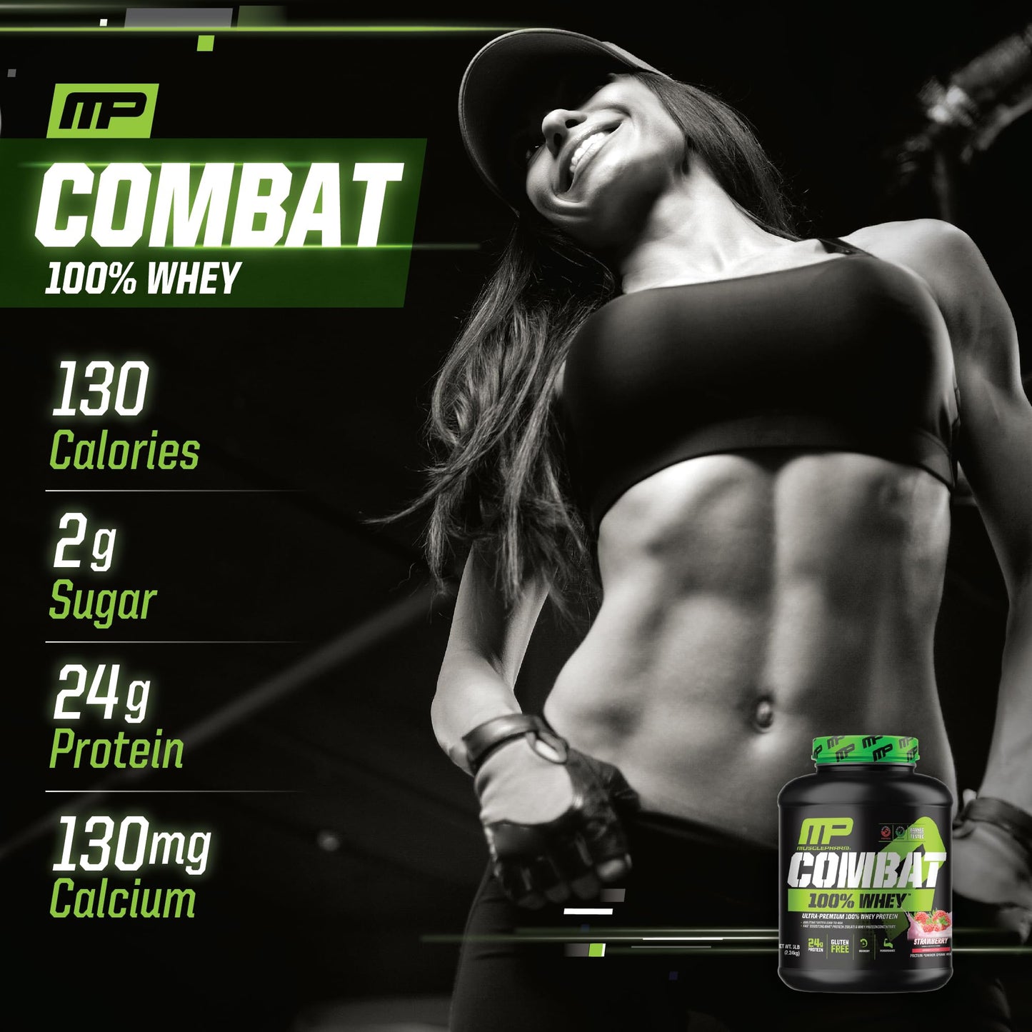 MusclePharm Combat 100% Whey Protein Powder, Strawberry Cream Flavor - Maple Wellness Supplements