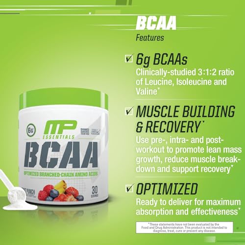 MusclePharm Essentials BCAA, Fruit Punch - 30 Servings - Maple Wellness Supplements