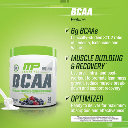 MusclePharm Essentials BCAA Powder, Pre & Post Workout Recovery Drink, Supports - Maple Wellness Supplements