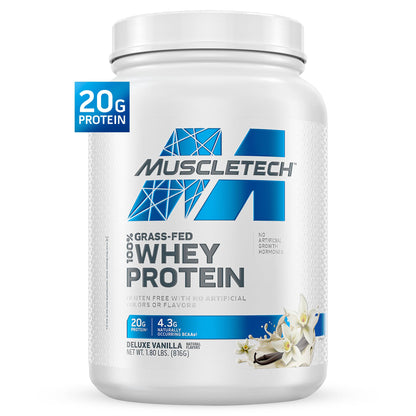 Muscletech Grass-Fed Whey Protein Powder (Deluxe Vanilla, 1.8 lb) - Smoothie & Milkshake Mix Supports Muscle Gain & Recovery - 20g Protein - Maple Wellness Supplements