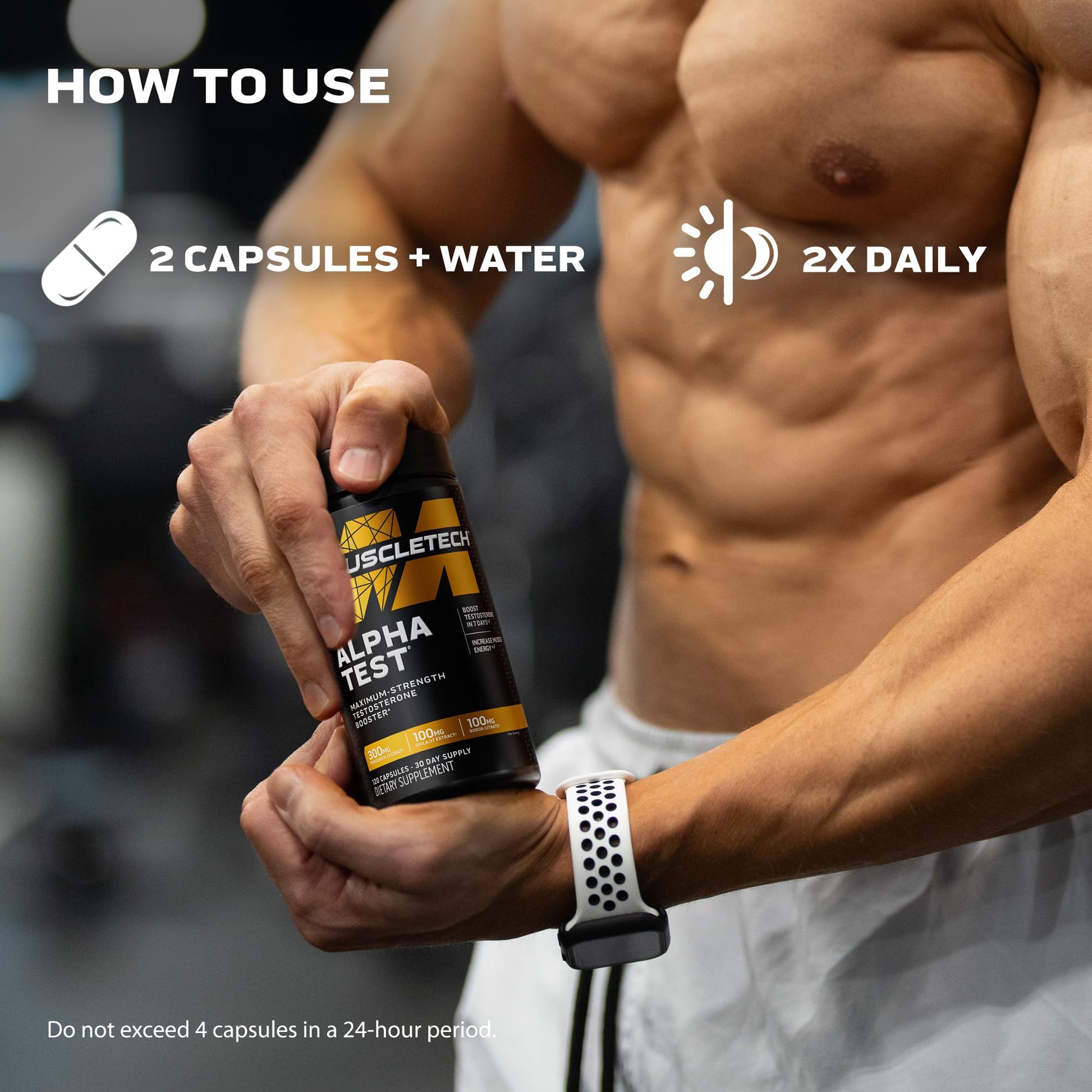 MuscleTech Testosterone Booster for Men, AlphaTest - T-Boost Mens Supplement with Tribulus Terrestris & Boron - Daily Male Gym Workout Supplements - Maple Wellness Supplements