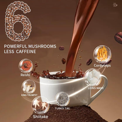 Mushroom Coffee, Instant Mushroom Coffee with Cordyceps, Reishi, King Trumpet, Shiitake, Turkey Tail, Lions Mane for Energy - Maple Wellness Supplements