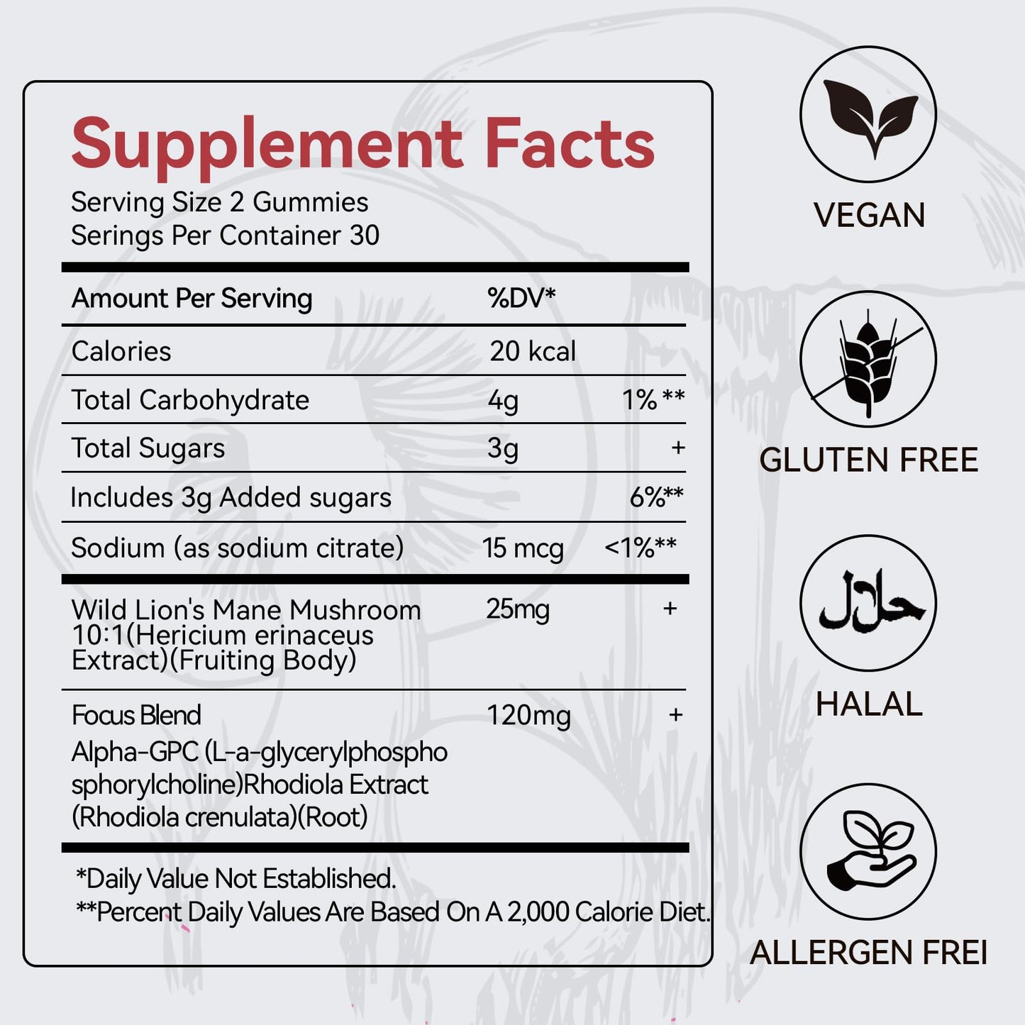 Mushroom Gummies with Lion’s Mane - Alpha Brain Gummy for Focus & Memory - Nootropic Focus Gummies with Rhodiola & Alpha-GPC – Vegan Brain Supplement, Raspberry Pomegranate Flavor, 60 Count (1) - Maple Wellness Supplements