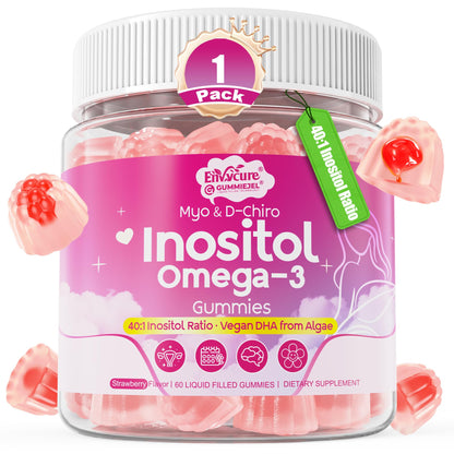 Myo-Inositol & D-Chiro Ideal 40:1, Inositol + Omega-3(3:1) Gummies, Hormone Balance for Women | Sugar Free Inositol Gummies w/Omega 3 DHA:EPA (3:1), Inositol Supplement for Cycle Health, Vegan, 60 Ct - Maple Wellness Supplements