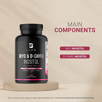 Myo-Inositol & D-Chiro Inositol by B Life - 240 Capsules | Made in USA | 40:1 Ratio - Maple Wellness Supplements