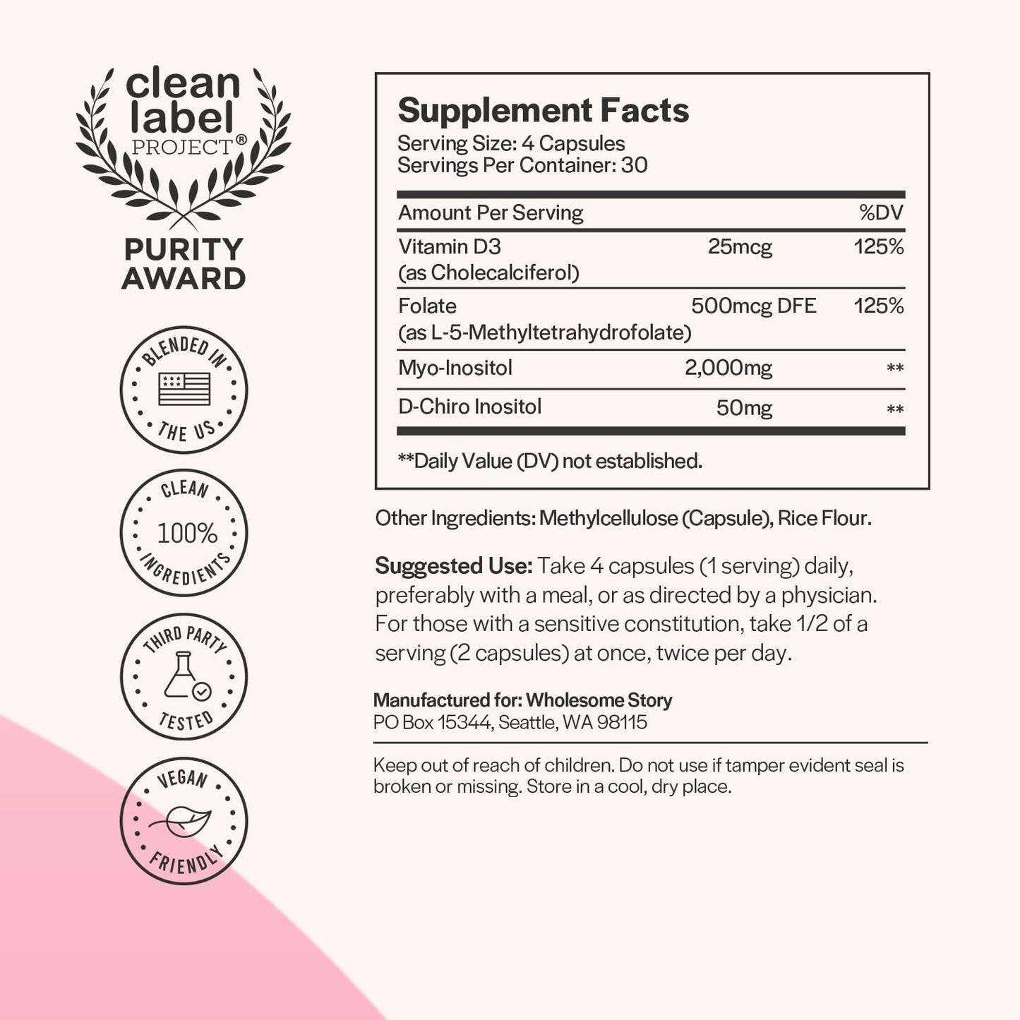 Myo-Inositol & D-Chiro Inositol Capsules with MTHF, Folate, Vitamin D| Support for Ovarian Function, Hormone Balance, & Homocysteine Levels | Fertility Supplements for Women | 40:1 Ratio - Maple Wellness Supplements